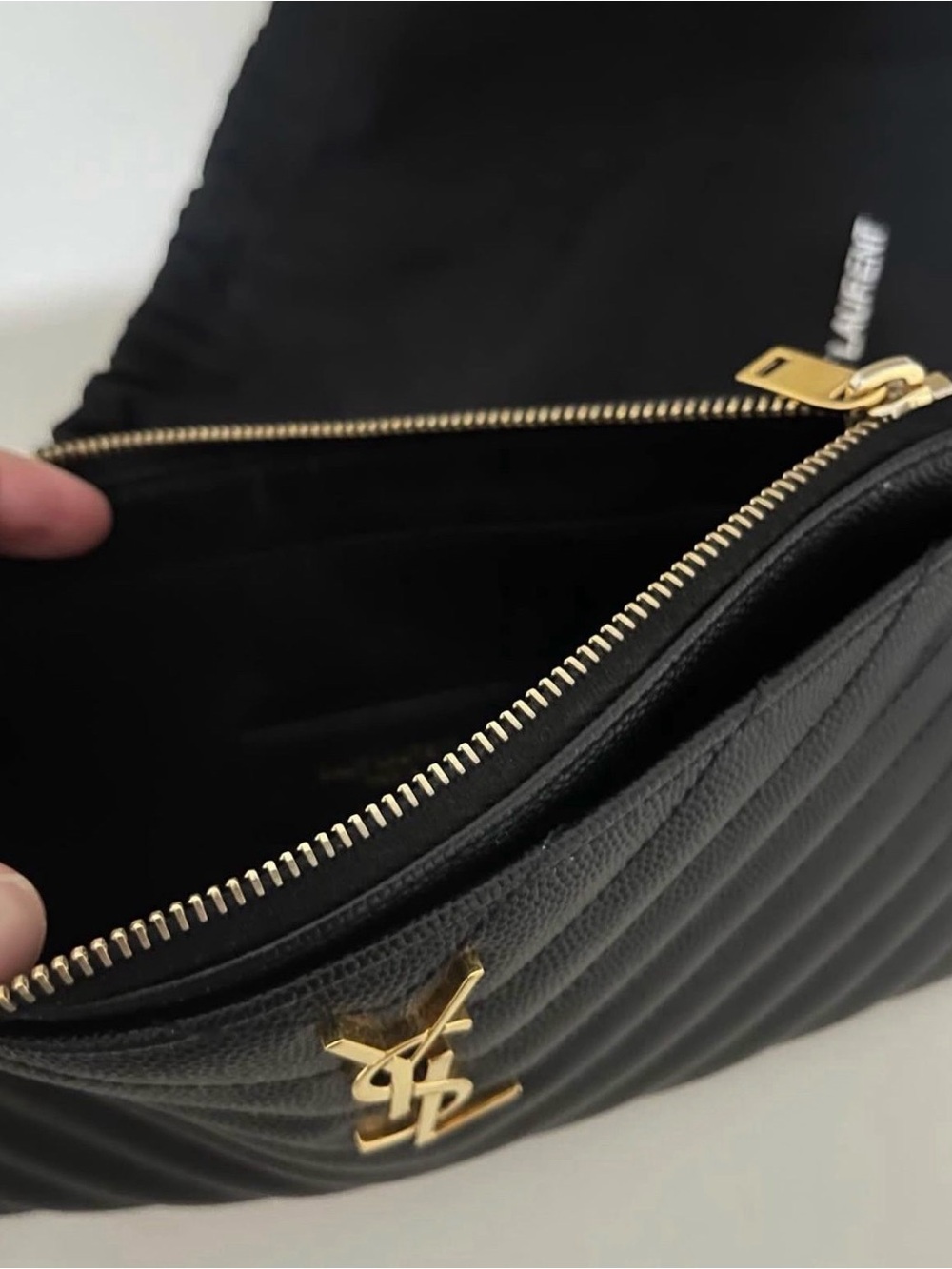 Saint Laurent Black Quilted Wristlet Clutch with Gold YSL Logo - Picture 4 of 9
